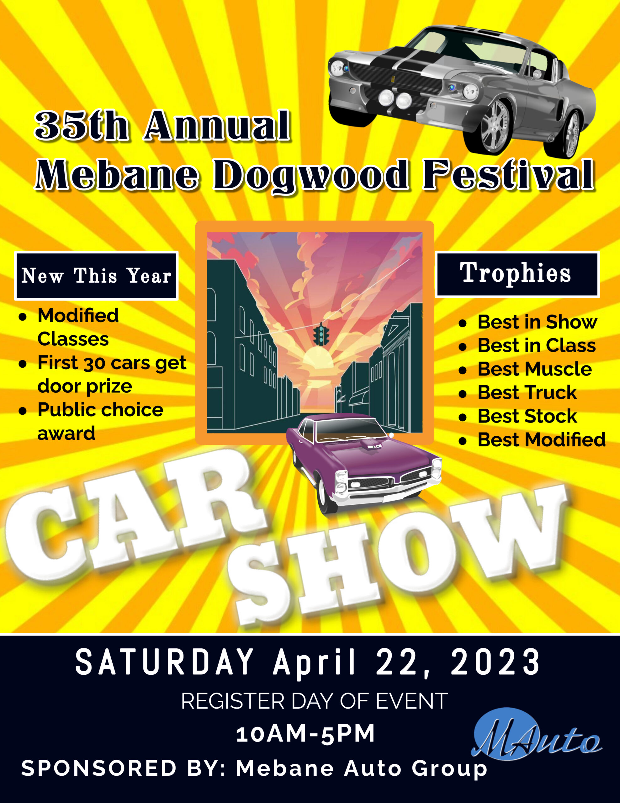 Mebane Dogwood Festival Car Show Saturday, Apr 22, 2023 1000am
